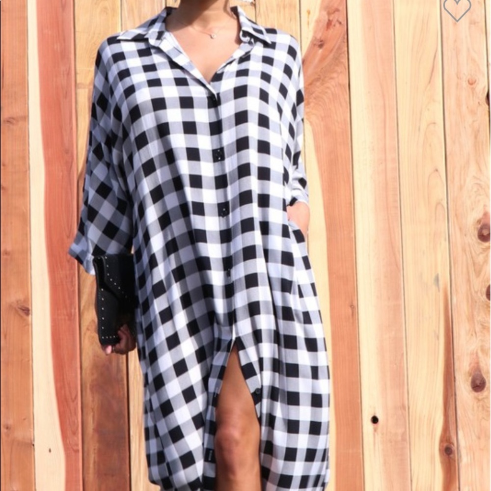 Plaid woven long shirt dress